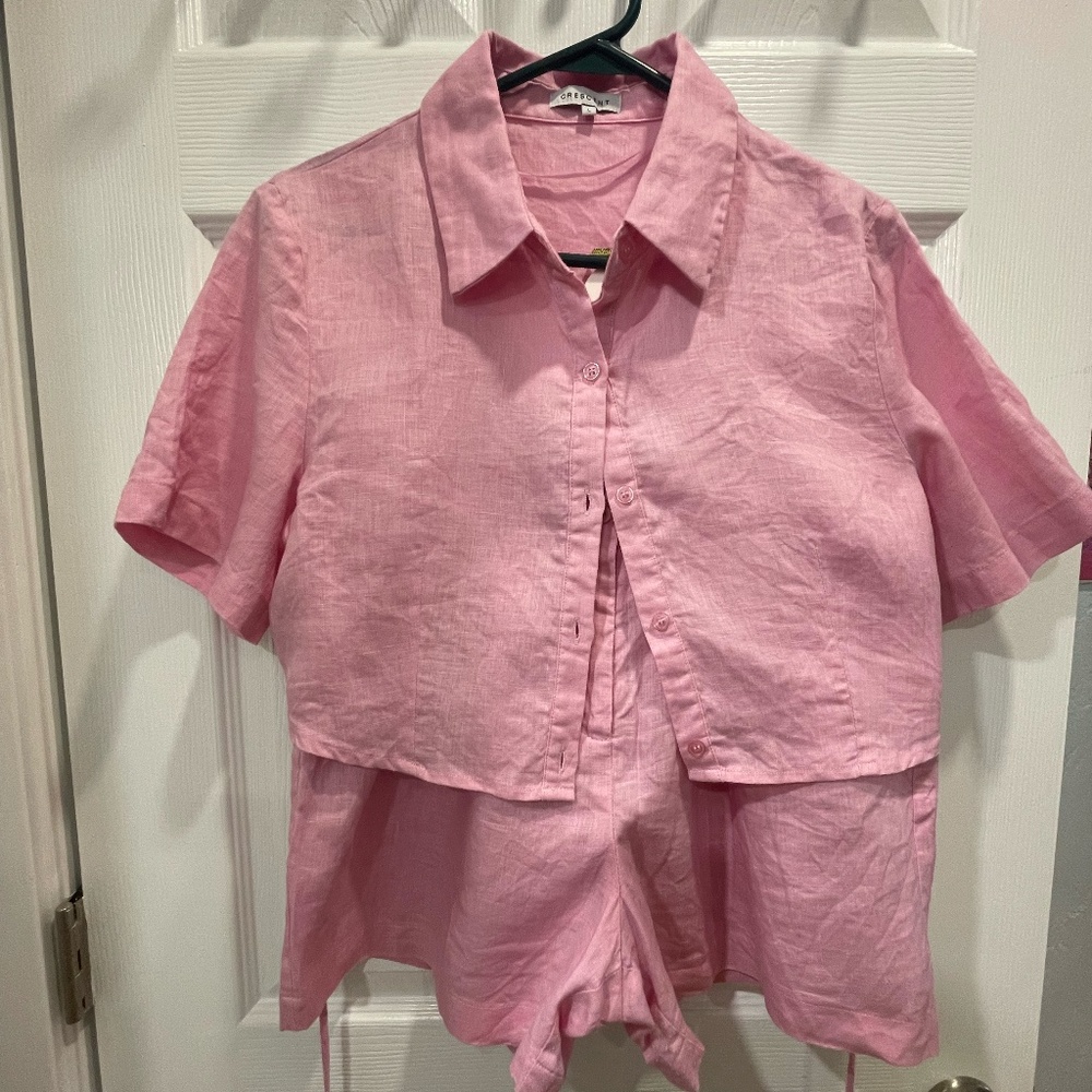 Linen Top Set in Pink Size Large